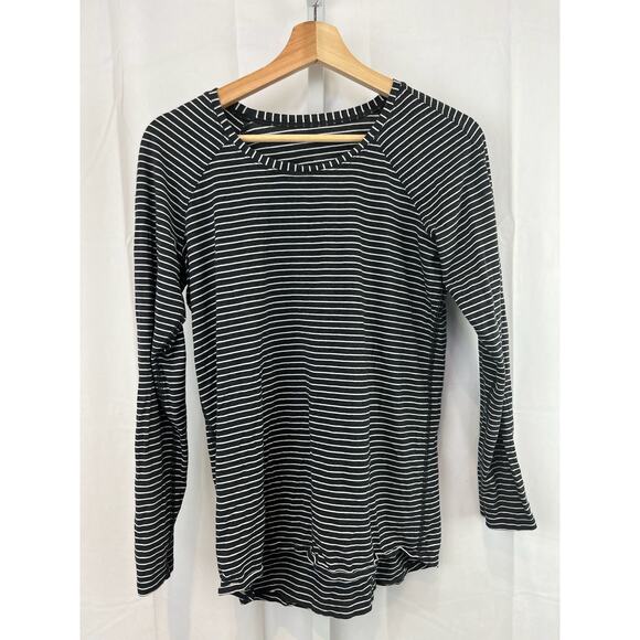 LULULEMON ESTIM 6 8 M Emerald Long Sleeve Modern Stripe Heathered Black White - Picture 1 of 6